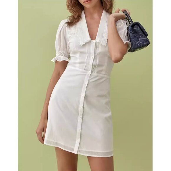 Reformation Jack Mini Dress Sz2/4/6 White French Cotton Causal - Picture 2 of 12